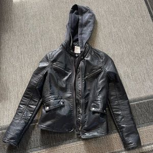 Free People Black Vegan Leather Jacket, Medium